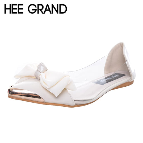 HEE GRAND New Spring Summer Sweet Women Flats,Pointed Sequined Toe Big Bowtie Shoes for Women,Casual Shoes Free Shipping XWD670