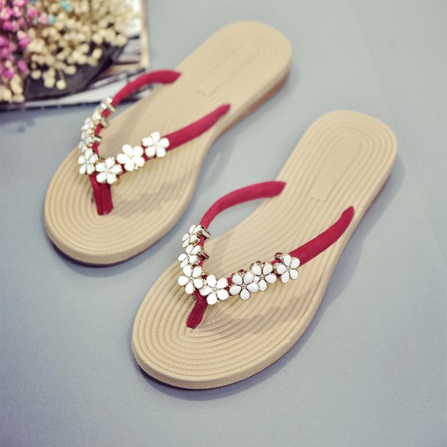 Tiny Flowers Flip Flops Women Beach Slippers 2017 Summer Shoes Fashion Women's Slippers Ladies Flip Flops Brand Non-slip ZH2256