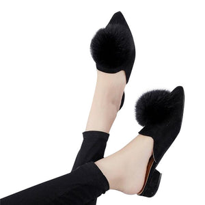 HEE GRAND Woman Mules Spring and Autumn Pumps Flock Vamp Shoes with Wool Balls  Women's Shoes XWD6097