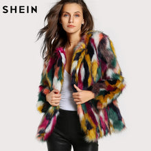 Load image into Gallery viewer, SHEIN Women Elegant Fur Coats Colorful Faux Fur Coat Multicolor Long Sleeve Collarless Casual Woman Winter Fur Coats