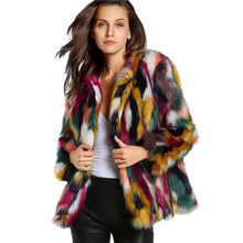 Load image into Gallery viewer, SHEIN Women Elegant Fur Coats Colorful Faux Fur Coat Multicolor Long Sleeve Collarless Casual Woman Winter Fur Coats