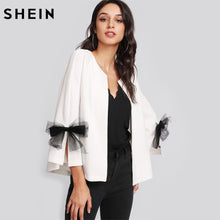 Load image into Gallery viewer, SHEIN Girls Elegant Coat Blazer Women Bow Slit Bell Sleeve Textured Blazer White Three Quarter Length Sleeve Blazer