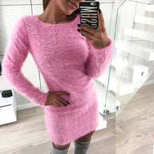 Load image into Gallery viewer, Women Winter Long Sleeve Solid Sweater Fleece Warm Basic Short Mini Dress