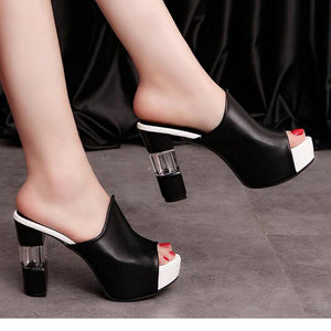 HEE GRAND Brand Elegant Party High Heel Slides Crystal Heel Fashion Summer Pumps Women Slippers Platform Shoes XWZ3068