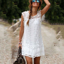 Load image into Gallery viewer, Women Casual Lace Sleeveless Beach Short Dress Tassel Mini Dress