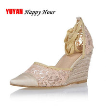 Load image into Gallery viewer, New 2018 Sumemr High Heel Sandals Women Lace Summer Shoes Sexy Ladies Wedge Sandals Brand Pointed toe Wedge Heels 8cm ZH2014