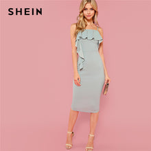 Load image into Gallery viewer, SHEIN Green Party Elegant Flounce Embellished Fitted Ruffle Spaghetti Strap Natural Waist Dress Summer Women Going Out Dresses