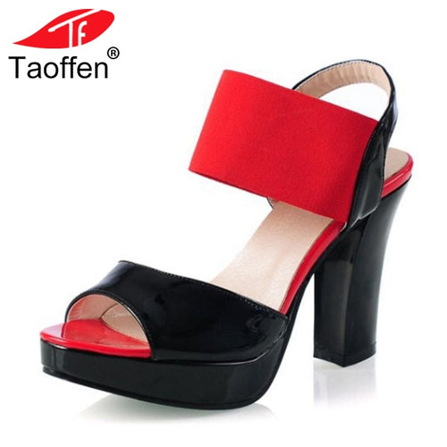 TAOFFEN Size 30-46 High Heel Sandals Women Stretch Fabrics Elastic Band Ankle Straps Open Toe Platform Shoes Woman Party Footwea