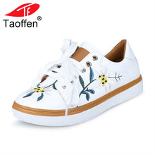 Load image into Gallery viewer, TAOFFEN Fashion Women Vulcanized Shoes Round Toe Lace Up Embroider Shoes Daily Classics Club Shoes Women Footwear Size 35-40