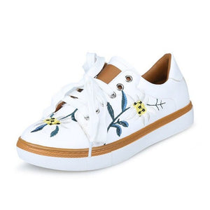 TAOFFEN Fashion Women Vulcanized Shoes Round Toe Lace Up Embroider Shoes Daily Classics Club Shoes Women Footwear Size 35-40