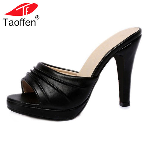 TAOFFEN Women High Heel Sandals Open Toe Pleated Concise Slippers Solid Color Shoes Women Footwear Summer Party Size 34-39