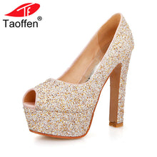 Load image into Gallery viewer, TAOFFEN women open peep toe high heel shoes platform sexy brand quality footwear heeled pumps heels shoes size 31-43 P18929