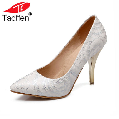 TAOFFEN women stiletto high heel shoes pointed toe spring sweet footwear lady spring heeled pumps heels shoes size 34-47 P17515