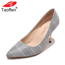 Load image into Gallery viewer, TAOFFEN Size 34-45 Classic Office Lady High Heel Shoes Women Plaid Pointed Toe Gold Heel Pumps Party Club Shoes Women Footwear