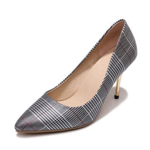 Load image into Gallery viewer, TAOFFEN Size 34-45 Classic Office Lady High Heel Shoes Women Plaid Pointed Toe Gold Heel Pumps Party Club Shoes Women Footwear