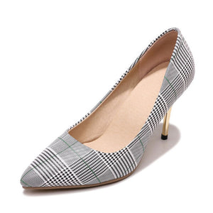 TAOFFEN Size 34-45 Classic Office Lady High Heel Shoes Women Plaid Pointed Toe Gold Heel Pumps Party Club Shoes Women Footwear