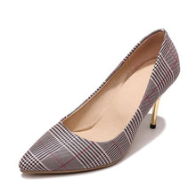 Load image into Gallery viewer, TAOFFEN Size 34-45 Classic Office Lady High Heel Shoes Women Plaid Pointed Toe Gold Heel Pumps Party Club Shoes Women Footwear