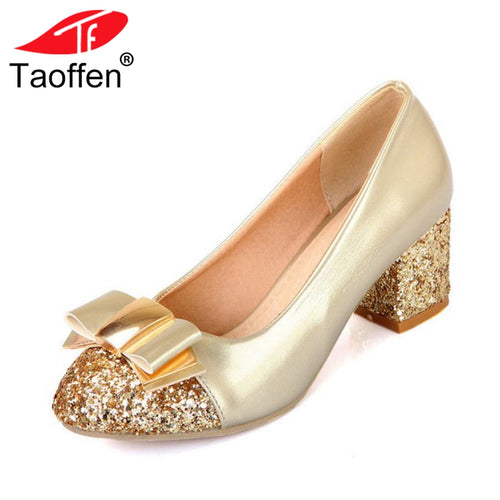 TAOFFEN Size 33-43 4 Colors Women High Heels Pumps Bling Bowknot Party Shoes Office Ladies Fashion Elegant Wedding Footwear