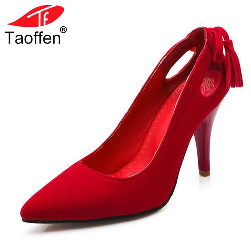 TAOFFEN Spring/Autumn Women Red Wedding Shoes Woman Sexy Pointed Toe Slip-On Ladies Party High Heels Pumps Size 28-52 P24211