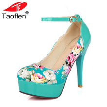 Load image into Gallery viewer, TAOFFEN Women Flower Print High Heels Platform Single Shoes Ultra Pumps Patchwork Evening Dress Shoes Ladies Footwear Size 32-42