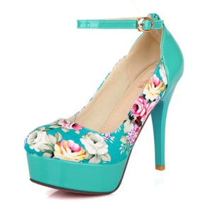 TAOFFEN Women Flower Print High Heels Platform Single Shoes Ultra Pumps Patchwork Evening Dress Shoes Ladies Footwear Size 32-42