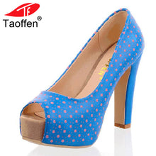 Load image into Gallery viewer, TAOFFEN  Size 32-43 Women High Heel Shoes Peep Toe Ladies Square Heels Wedding Shoes Women&#39;s Heels Footwear Print Pumps Shoes