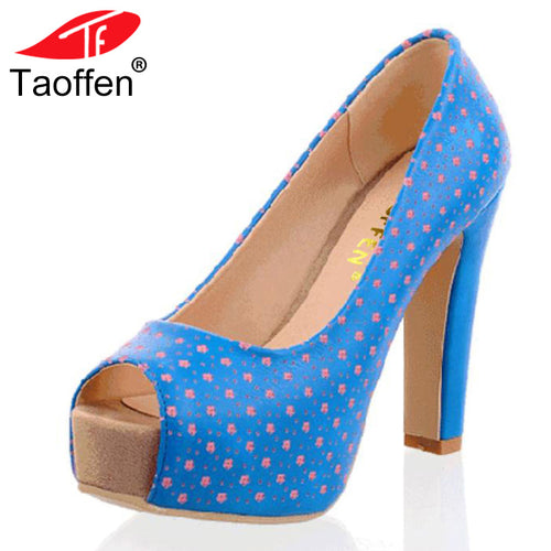 TAOFFEN  Size 32-43 Women High Heel Shoes Peep Toe Ladies Square Heels Wedding Shoes Women's Heels Footwear Print Pumps Shoes