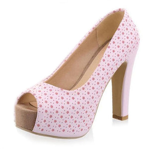 TAOFFEN  Size 32-43 Women High Heel Shoes Peep Toe Ladies Square Heels Wedding Shoes Women's Heels Footwear Print Pumps Shoes