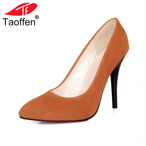 TAOFFEN New Spring Vintage Women Pumps Elegant Fashion High Heels Slip-on Shoes Heeled Sexy Pointed Toe Ladies Shoes Size 31-43