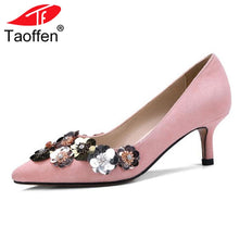 Load image into Gallery viewer, TAOFFEN Sexy Women Genuine Leather High Heel Shoes Women Kitten Heels Pumps Bling Party Shoes Spring Wedding Footwear Size 34-39