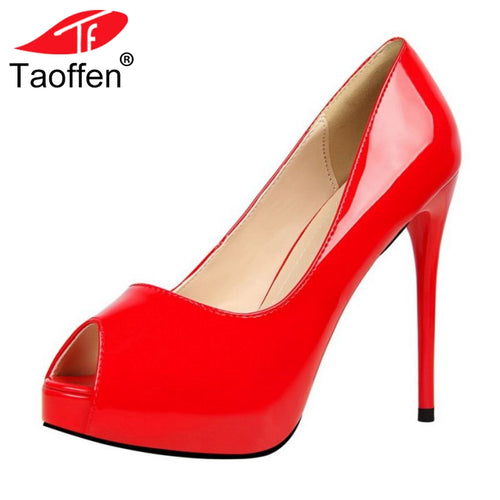 TAOFFEN 7 Colors High Heel Shoes Women Peep Toe Platform High Heels Pumps 12cm Basic Shoes Women Wedding Footwear Size 34-39