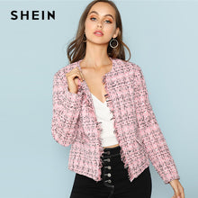 Load image into Gallery viewer, SHEIN Multicolor Elegant Office Lady Frayed Edge Plaid Tweed Blazer 2018 New Fashion Autumn Highstreet Women Outwear