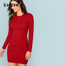 Load image into Gallery viewer, SHEIN Rust Sexy Elegant Office Lady Knotted Wrap Front Fitted Pencil Natural Waist Dress 2018 Autumn Streetwear Women Dresses