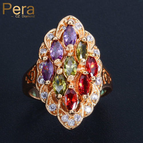 Trendy Gold Color Jewelry Multi Colorful Stone Oval Shape CZ Simulated Daimond Pave Engagement Party Finger Ring For Women R017