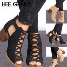 Load image into Gallery viewer, HEE GRAND Women Thick Heel Pumps 2018 New Sexy Style Women Peep Toe Pumps Flock Leather Autumn Shoes with Zipper Pumps WXG564