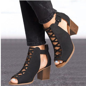 HEE GRAND Women Thick Heel Pumps 2018 New Sexy Style Women Peep Toe Pumps Flock Leather Autumn Shoes with Zipper Pumps WXG564