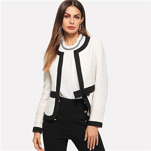 SHEIN White Bow Front Bolero Blazer Workwear Elegant Long Sleeve Bolero Coats Women Autumn Office Ladies Minimalist Outerwear