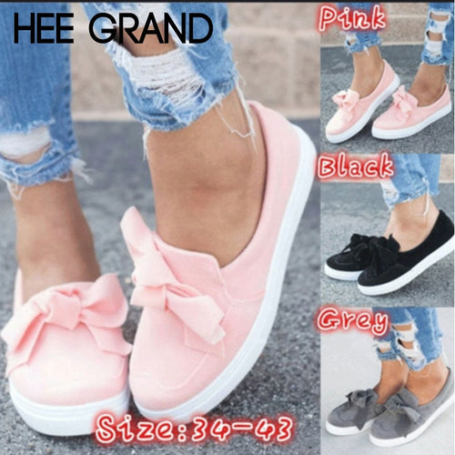 HEE GRAND 2018 New Autumn Women Flats Women Sneaker Solid Color Bowknot White Sole Slip On Flat Shoes Loafer Mujer Shoes XWD6996