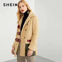 Load image into Gallery viewer, SHEIN Apricot Elegant Highstreet Contrast Pocket Front Teddy Double Breasted Coat 2018 Autumn Workwear Women Coats Outerwear