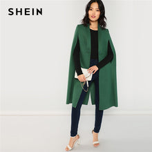 Load image into Gallery viewer, SHEIN Green Office Lady Elegant Shawl Collar Longline Cloak Solid Streetwear Coat 2018 Autumn Fashion Women Coats Outerwear