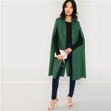 Load image into Gallery viewer, SHEIN Green Office Lady Elegant Shawl Collar Longline Cloak Solid Streetwear Coat 2018 Autumn Fashion Women Coats Outerwear