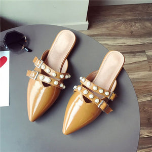 2018 Summer Shoes Women Brand Slippers Pointed toe Sexy Ladies Footwear Flat Pearl Luxury Women's Slippers A009