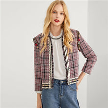 Load image into Gallery viewer, SHEIN Tassel Detail Plaid Coat Elegant Fringe Long Sleeve Blazers Women Autumn Casual Modern Lady Workwear Outerwear