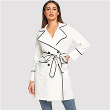 Load image into Gallery viewer, SHEIN White Office Lady Elegant Contrast Binding Self Belted Surplice Wrap Coat 2018 Autumn Highstreet Women Coats Outerwear