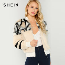 Load image into Gallery viewer, SHEIN Multicolor O-Ring Zip Up Faux Fur Coat Casual Stand Collar Long Sleeve Highstreet Outerwear Women Winter Short Coats