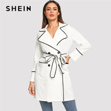 Load image into Gallery viewer, SHEIN White Office Lady Elegant Contrast Binding Self Belted Surplice Wrap Coat 2018 Autumn Highstreet Women Coats Outerwear