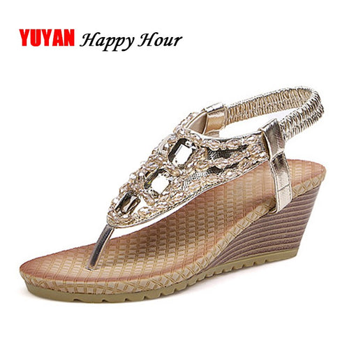 Bohemia Style Rhinestone Sandals for Women Wedge Shoes 2018 Summer Beach Shoes Fashion Women's Sandals Ladies Brand Shoes ZH2331