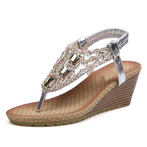 Bohemia Style Rhinestone Sandals for Women Wedge Shoes 2018 Summer Beach Shoes Fashion Women's Sandals Ladies Brand Shoes ZH2331