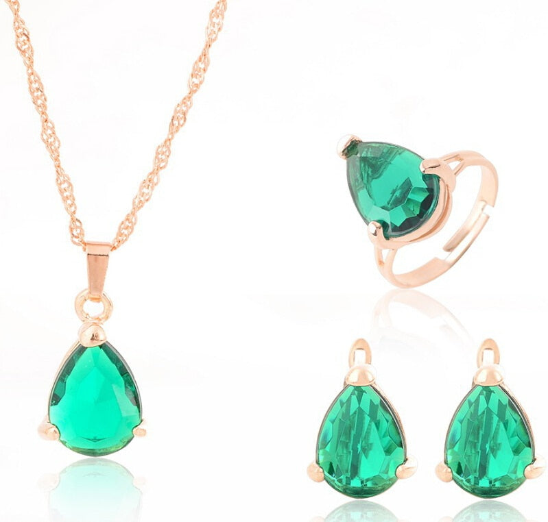 fashion jewelry sets-GREEN DAIMOND design quality cubic zircon pendant necklace and earrings and ring jewelry sets for women