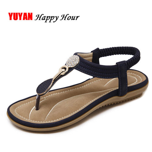 New 2018 Sandals Women Summer Shoes Rhinestone Brand Sandals Flat Heel Beach Sandals Women's Sandals Big Size 42 ZH2577